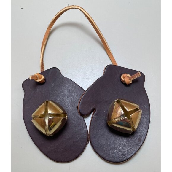 Vintage Leather Mitten Jingle Bell Door Ornament - Picture 1 of 6